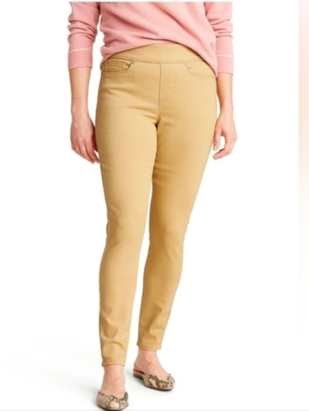 LEVI STRAUSS Signature Pull-on Skinny Stretch Pants Cream Pockets Faux Zip Sz 12